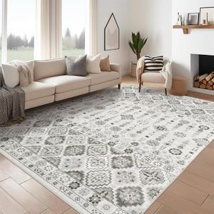 5x7 Area Rug for Living Room Low Pile Vintage Washable Grey Rugs for Bedroom Area Rugs 5x7 for Dining Room Indoor Foldable Non-Slip Thin Rugs