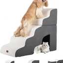 Garnpet Dog Stairs for High Beds with Tunnel, 5-Step Dog Steps for Small Dogs and Cats, Foldable Pet Stairs for High Bed Climbing, Non-Slip Balanced Pet Step Indoor, Beige