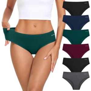 coskefy Women's Underwear Cotton Hipster Panties Low Rise Briefs Soft Strench Breathable Ladies Bikini Underwear 6 Pack (Large, Late Autumn)