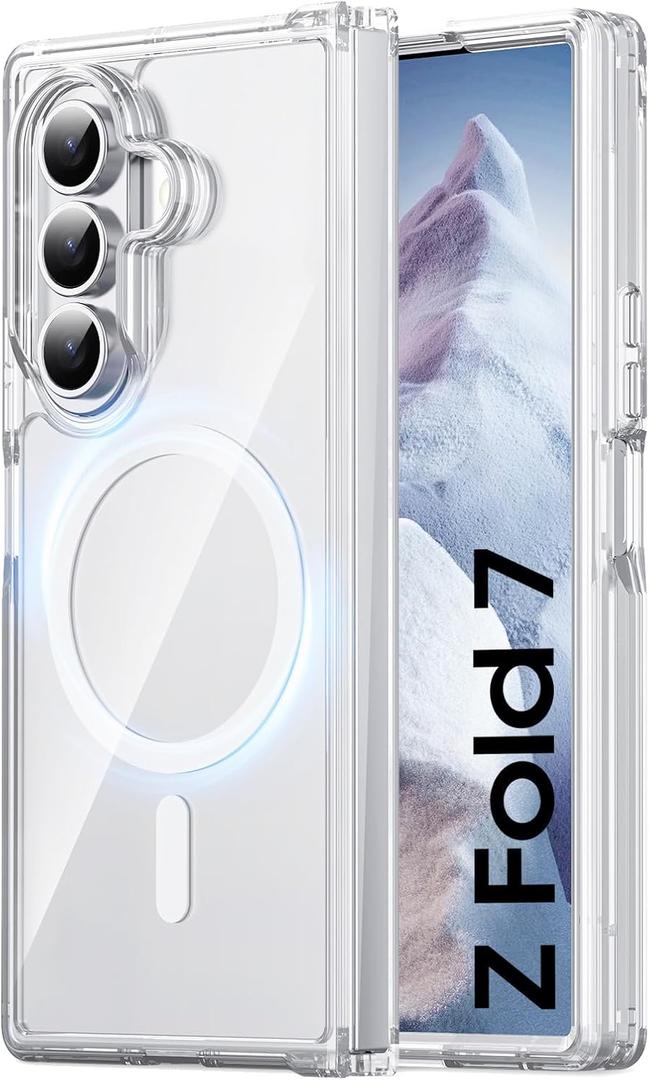Spugan for Samsung Galaxy Z Fold 7 Case with MagSafe, [No Screen Protector][No Hinge Protection] [Anti-Yellowing] Transparent Strong Magnetic Shockproof Case for Galaxy Z Fold 7 8",Clear
