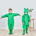 SSAWcasa Toddler Rain Suit, Kids Muddy Play Buddies One Piece Hoodie Rain Jacket Coat Poncho Gear Coverall Baby Girl Boy (Green, S)