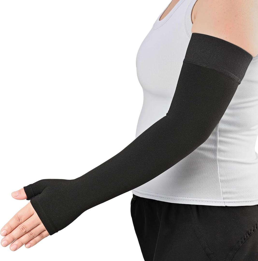 KEKING Lymphedema Medical Compression Arm Sleeve with Gauntlet, 15-20 mmHg Graduated Compression Full Arm Support for Women Men (Single), Long Pressure Arm Hand Brace for Arthritis, Bursitis, Edema (Medium)