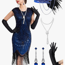 Women's Flapper Dresses 1920s Dresses for Women Great Gatsby Sequin Fringed Roaring 20s with 20s Accessories Set, Size XXL