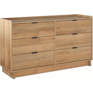 Prepac Simply Modern 6-Drawer Double Dresser for Bedroom, Chest of Drawers, Modern Bedroom Furniture, 52.5 Wide x 16 deep x 29.5 Tall, Oak