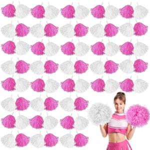 Meooeck 80 Pcs Cheerleading Pom Poms Sports Dance Spirit Cheer Pompoms with Handles Plastic Cheerleader Stuff for End of Year Grduation Party Sport Game Gymnastics Team Dance Club