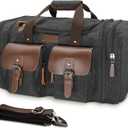 Wildroad 60L Travel Duffel Bag, Expandable Waxed Canvas Genuine Leather Duffle Bag Upgraded Overnight Weekender Bag Carry on Bag (Vintage Black, X Large-60L)