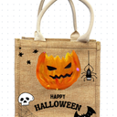 Halloween Jute Tote Bag, Cartoon Design Halloween Treat Bags (Count of 6)