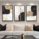 Framed Black and White Abstract Wall Art for Living Room, 3 Piece Large Canvas Modern Picture Artworks, Minimalist Black Gold Painting Prints for Dining Room Hallway Home Office Wall Decor, 24x36 Inch, 24" W x 36" H x 3Pcs