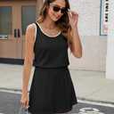 PRETTYGARDEN Rompers For Women Sleeveless Drawstring Waistband One Piece Short Jumpsuit Summer Casual Outfits With Pockets (Black, M)