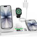 Dual Phone Wireless Charging Station for Apple Devices, Magnetic Charging Station for iPhone with Auto Switch 7-Color Light&Clock, Family Watch Charger for iPhone17 for iWatch11 for AirPods Pro3(Cream