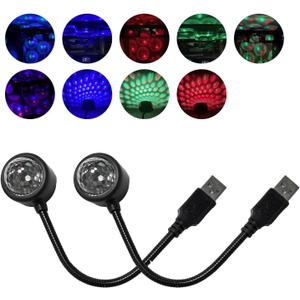 Dickno 2 PCS USB Star Night Light Projector, Portable Car Roof Sound Activated Atmosphere Lamp, Adjustable Auto Interior Atmosphere Decorative Light for Vehicle, Bedroom, Ceiling, Party
