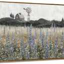 Framed Canvas Wall Art for Living Room Rustic Farmhouse Scenery Vintage Countryside Windmill Barn Picture Nature Wilderness Landscape Wildflower Field Meadow Print Painting Retro Artwork 48"W x 24"H