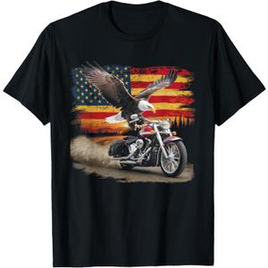 American Flag Motorcycle Tshirt USA Flag Biker Retro T-Shirt, XL