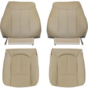 GXARTS Driver and Passenger Side Bottom and Top Lean Back Replacement Perforated Leather Seat Cover TAN Compatible with Ford F250 F350 F450 F550 2011 2012 2013 2014 2015 2016