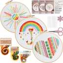 Konrisa Easy Embroidery Kit for Beginners Stamped Embroidery Starter Kit DIY Sewing Needlepoint Cross Stitch for Adults, Stitch Practice Kit 3 Embroidery Fabric Pattern