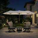 15FT Large Patio Umbrella with Base Included, Double Sided Outdoor Market Umbrella with Flexible Fiberglass Ribs, UV-Blocking Extra Large Umbrella for Garden, Pool, Deck, Creamy White, Windproof Fiberglass