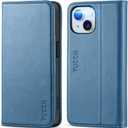 TUCCH Case for iPhone 15 Wallet Case 6.1", Kickstand PU Leather Folio Cover with RFID Blocking 3 Card Slots, Stand Book Design [Shockproof TPU Interior Case] Compatible with iPhone 15 2023, Light Blue