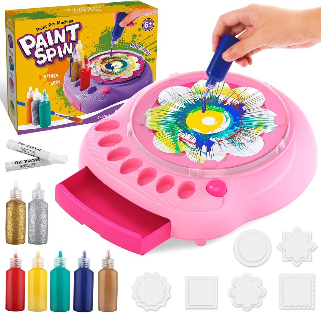 Spin Art Machine for Kids - Paint Spinner Art Craft Kit with 36 Artboards & 7 Colors - Arts and Crafts Painting Set for Boys Girls Ages 4-12, Birthday Easter Gifts for 6 7 8 9 10 Year OldPink