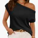 LILLUSORY Womens Summer Fashion Off The Shoulder Sweaters Vacation Trendy Going Out Tops Lightweight Knit Pullover 2025 Size S