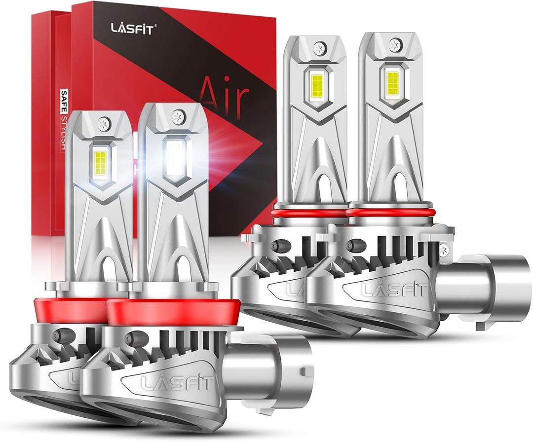H11 9005 Bulbs, 30000lm 800% Brightness 2025 Upgrade Super Bright 6000K Cool White H8/H9 HB3 Fog Light Bulbs, Real 1:1 Mini Size with Cooling Fan, Plug and Play Non-Polarity, Pack of 4
