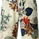 JOGAL Men's Flower Casual Button Down Short Sleeve Hawaiian Shirt Suits (S)