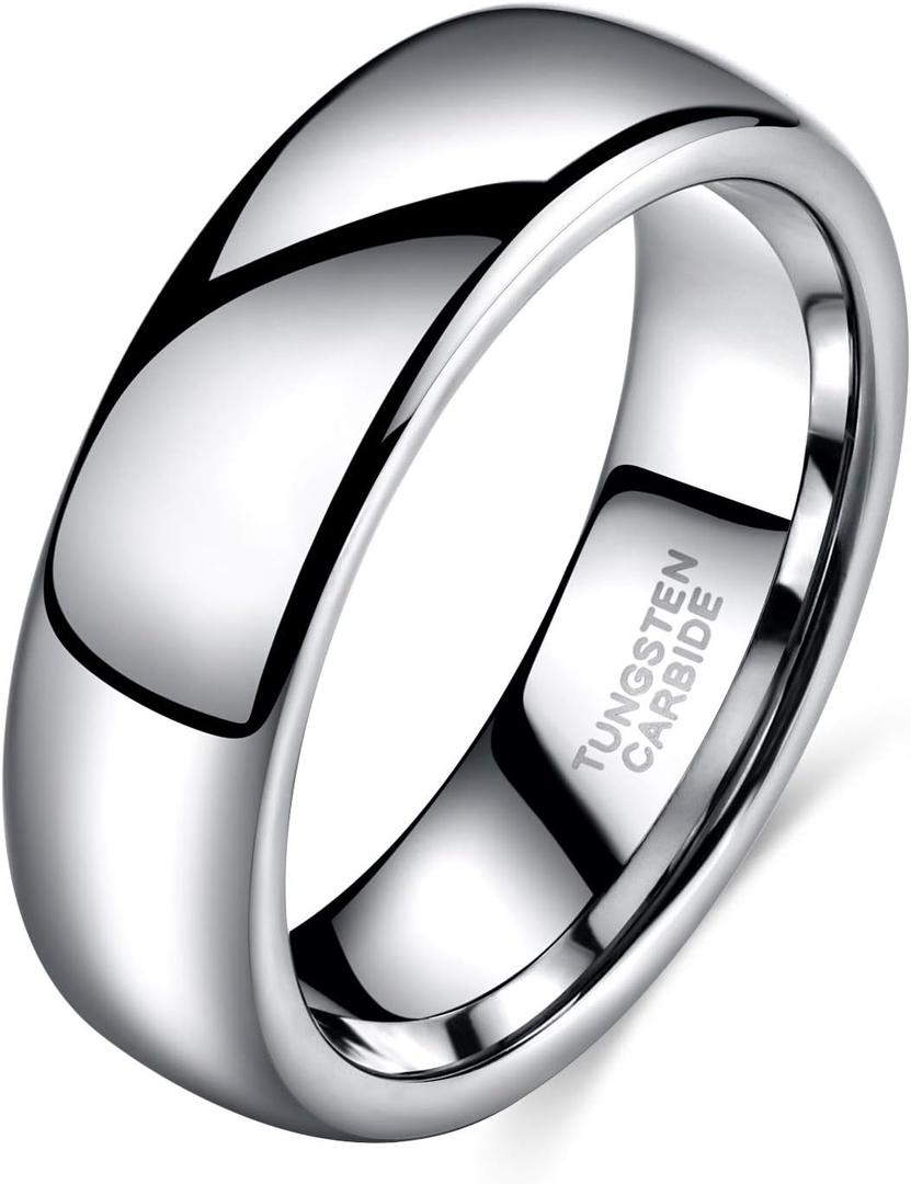 TRUMIUM 2mm 4mm 6mm 8mm Tungsten Wedding Band Ring for Men Women Silver/Rose Gold Plated/Rainbow/Gold Plated Domed High Polish Engagement Promise Rings Comfort Fit 4-15