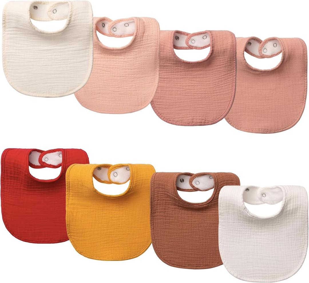 8-Pack Baby Drool Bibs, 100% Cotton, Ultra Soft & Absorbent for Newborns, Adjustable Snaps, Shower Gift (Pink)