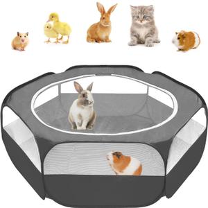 Amakunft Small Animal Pop-Up Playpen with Mesh Cover, 47'' x 23.6'' x 15'' Chicken Brooder Box, Play Pen Indoor Outdoor for Guinea Pigs, Bunny, Rabbits, Ferrets, Chinchillas, Kittens (Black)