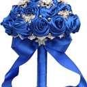 5.9" Mini Bridal Bouquet Handmade Satin Rose Round Wedding Bouquet Throw Toss Artificial Flower Bunch Royal Blue