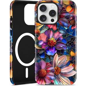 Jusy Magnetic Stained Glass Floral Case for iPhone 17, Purple