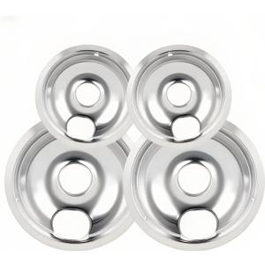 Drip Pans Electric Stove Drip Pans, Chrome Stove Drip Pans Replacement Compatible for Most Plug-in Electric Ranges include Silver 2 * 6in and 2 * 8in
