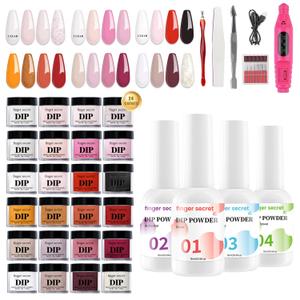 Dip Powder Kit,24Corlors PowderS Dips Nail Kit,4pcs Powder Dip Liquid Set,10g Dipping Powde for Beginners DIY Nail Art(Multicolor-Nude)