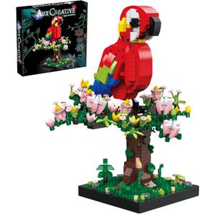 Macaw Parrot Building Blocks Set with Cherry Blossom Tree Micro Mini Bricks Botanical Bird Toy DIY Desk Decor Home Office Display Ornament Creative Hobby Gifts for Adults Teens