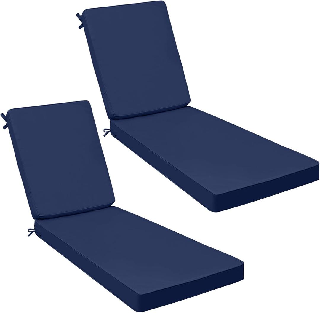AAAAAcessories Outdoor Chaise Lounge Cushions, Waterproof Patio Furniture Replacement Cushions, Fade-Resistant, 74" x 23" x 3", Set of 2, Navy Blue