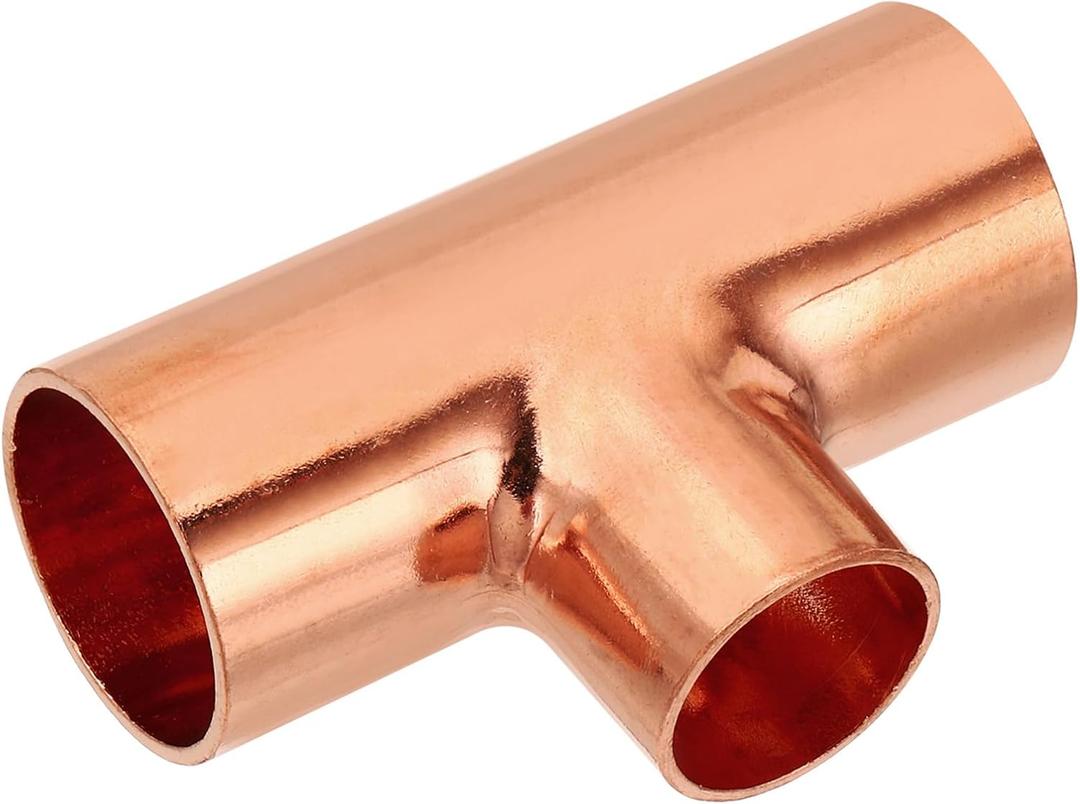 PATIKIL 1" x 3/4" x 1" ID Reducing Tee Copper Fitting, 2pcs 99.9% 3 Way Pure Copper Pipe Tube Connector Adapter Reducer with Sweat Solder Connection for HVAC Refrigeration System