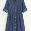 SUNNOW Women's Denim Button Front Mini Shirtdress Vintage Style Relaxed Fit Long Sleeve Dress