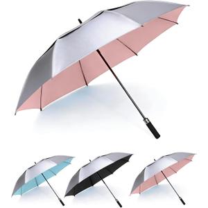 MRTLLOA Extra Large Golf Umbrella, 54/62/68/72 Inch Automatic Open, Oversize Double Canopy Vented Windproof Waterproof Sports Umbrellas for Rain (Silver/Pink)