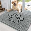 OLANLY Dog Door Mat for Muddy Paws 35x24, Paw Print Design, Absorbs Moisture and Dirt, Absorbent Non-Slip Washable Doormat, Quick Dry Chenille Mud Mat for Dogs, Entry Indoor Entryway Carpet, Grey