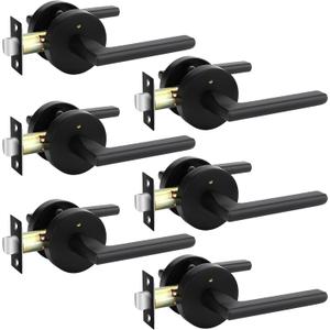 goldenwarm Black Door Handles Interior, Matte Black Privacy Interior Door Handle, Heavy Duty Zinc Alloy Indoor Door Levers for Bedroom, Bathroom, (6 Pack)