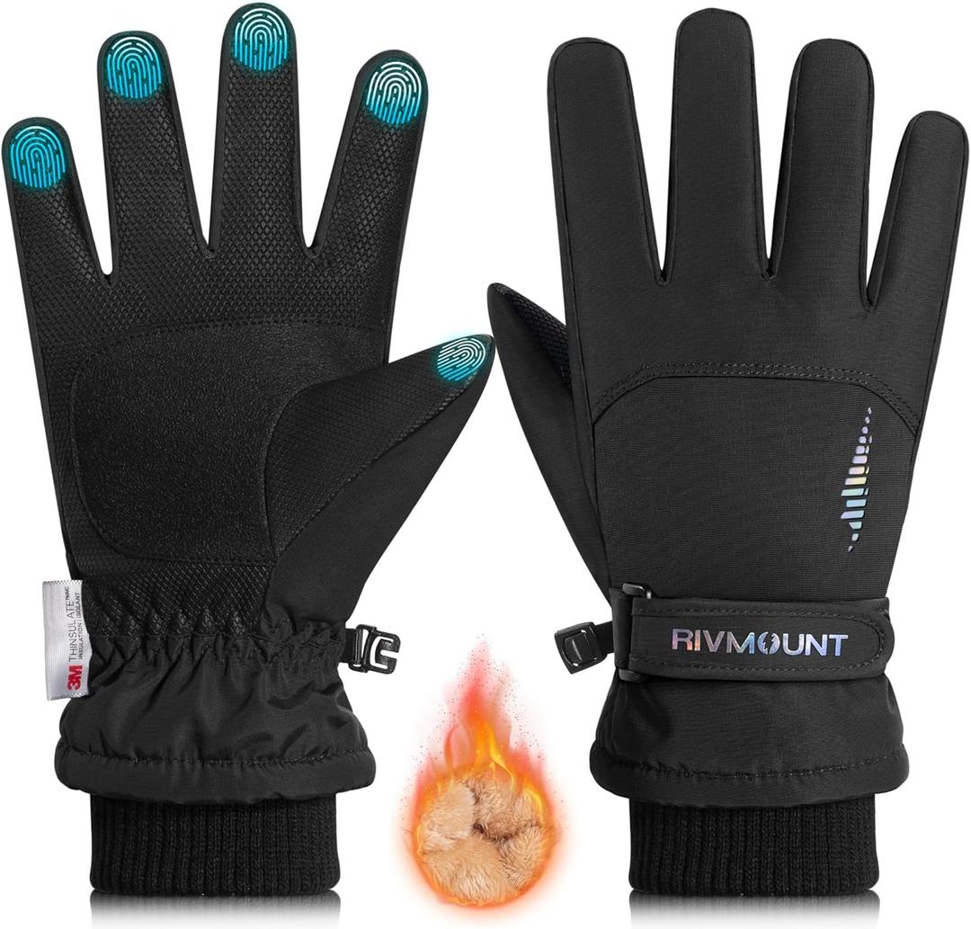 rivmount Kids Winter Gloves Warm Thermal Cold Weather Snow Waterproof Windproof Touchscreen Ski for Boys Girls (M(6-8 years), 823-Black)