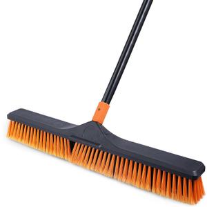 24Push Broom Brush for Floor Cleaning with 65 Long Handle and Stiff Bristles, Heavy Duty Brush for Shop, Deck, Garage, Concrete,Indoor and Outdoor Broom,Orange