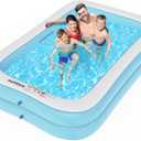 Sumbee Inflatable Swimming Kiddie Pool for Adults Kids Ages 4-8-12, Size 103" X 69" X 20" Rectangle Blow Up Family Pool for Children Backyard Outdoor Garden Summer Water Party Full-Sized Light Blue