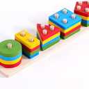 Wooden Toy for Children, Colourful Geometric Shapes, Stacking and Sorting, Montessori Learning Game