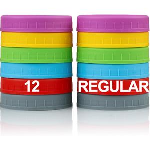 12 Pack REGULAR MOUTH Mason Jar Lids for Ball, Kerr and More - Multicolor Plastic Storage Caps for Mason Jars, Canning Jars - Leakproof, Dishwasher Safe & Food Grade