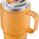 Meoky 24oz Travel Mug, Triple Insulated Stainless Steel Tumbler with Handle and 2-in-1 Straw and Sip Lid, 100% Leak Proof, Keeps Cold for 24 Hours or Hot for 8 Hours, Cupholder Friendly (Maple)