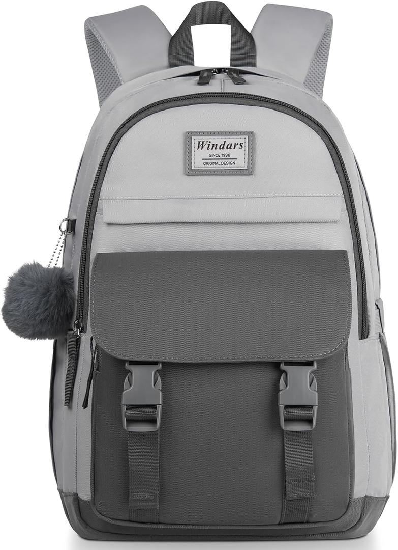 School Backpack for Teen Girls, Cute College Backpacks for Women Students Aesthetic Bookbag Large 15.6 Inch Laptop Bag Middle School Travel Back Pack (Dark Grey & Light Grey)