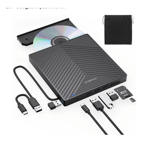 ORIGBELIE External CD DVD Drive, Ultra Slim CD Burner USB 3.0 with 4 USB Ports and 2 TF/SD Card Slots, Optical Disk Drive for Laptop Mac, PC Windows 11/10/8/7 Linux OS