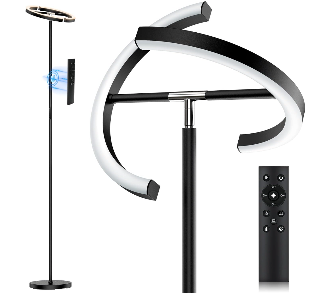 SIBRILLE LED Floor Lamp  Rotatable Standing Lamp with Touch & Remote Control, 30006000K, 22W Modern Floor Reading Light, Dimmable Corner Uplighter for Living Room Bedroom Office, Black