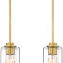 Brass Pendant Lights Kitchen Island 2 Pack, Farmhouse Gold Pendant Lighting with Clear Glass Shade, Mini Hanging Light Fixture for Kitchen Sink Dining, AD-22281-1P2-GD-C