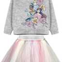 Disney Girls Princess Ariel Tiana Cinderella Skirt Set Sweatshirt And Tutu, Gray, 3T US